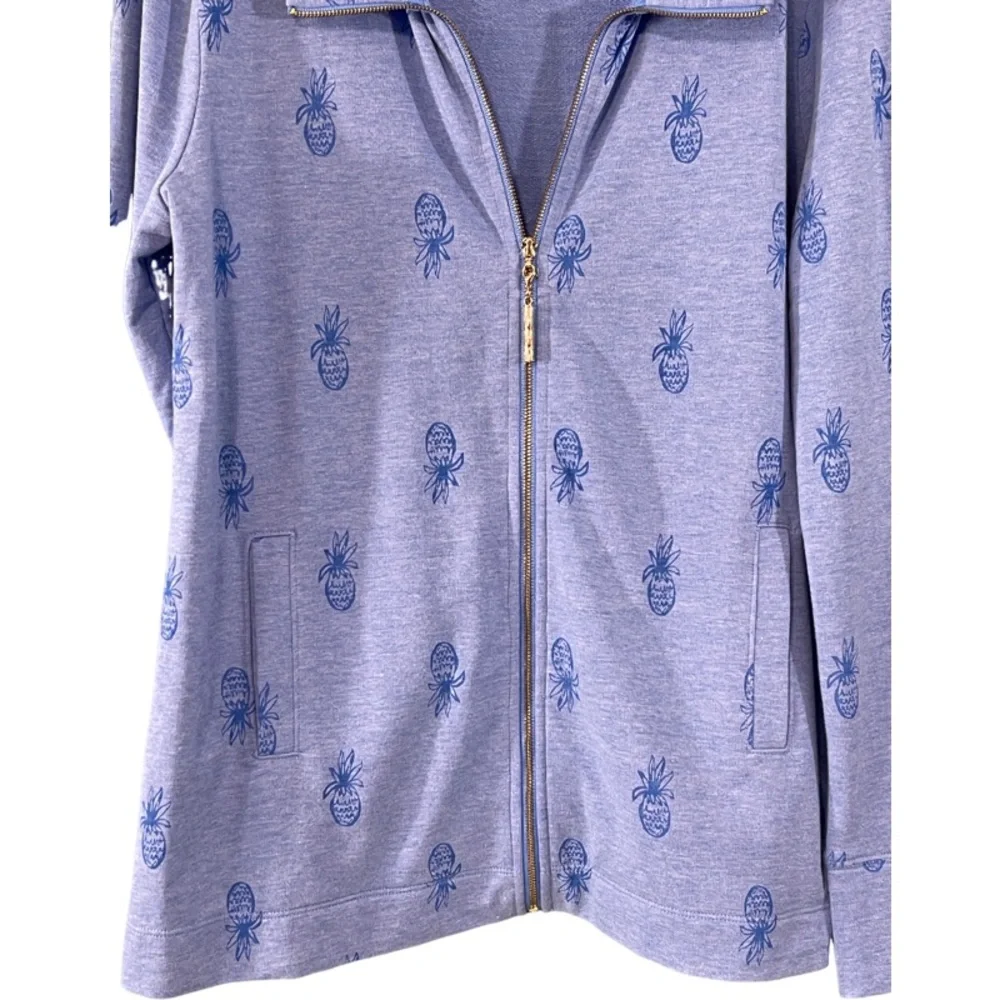 Lilly Pulitzer Bennett Pineapple Zip Up Sweatshirt Blue Size M - Picture 4 of 8
